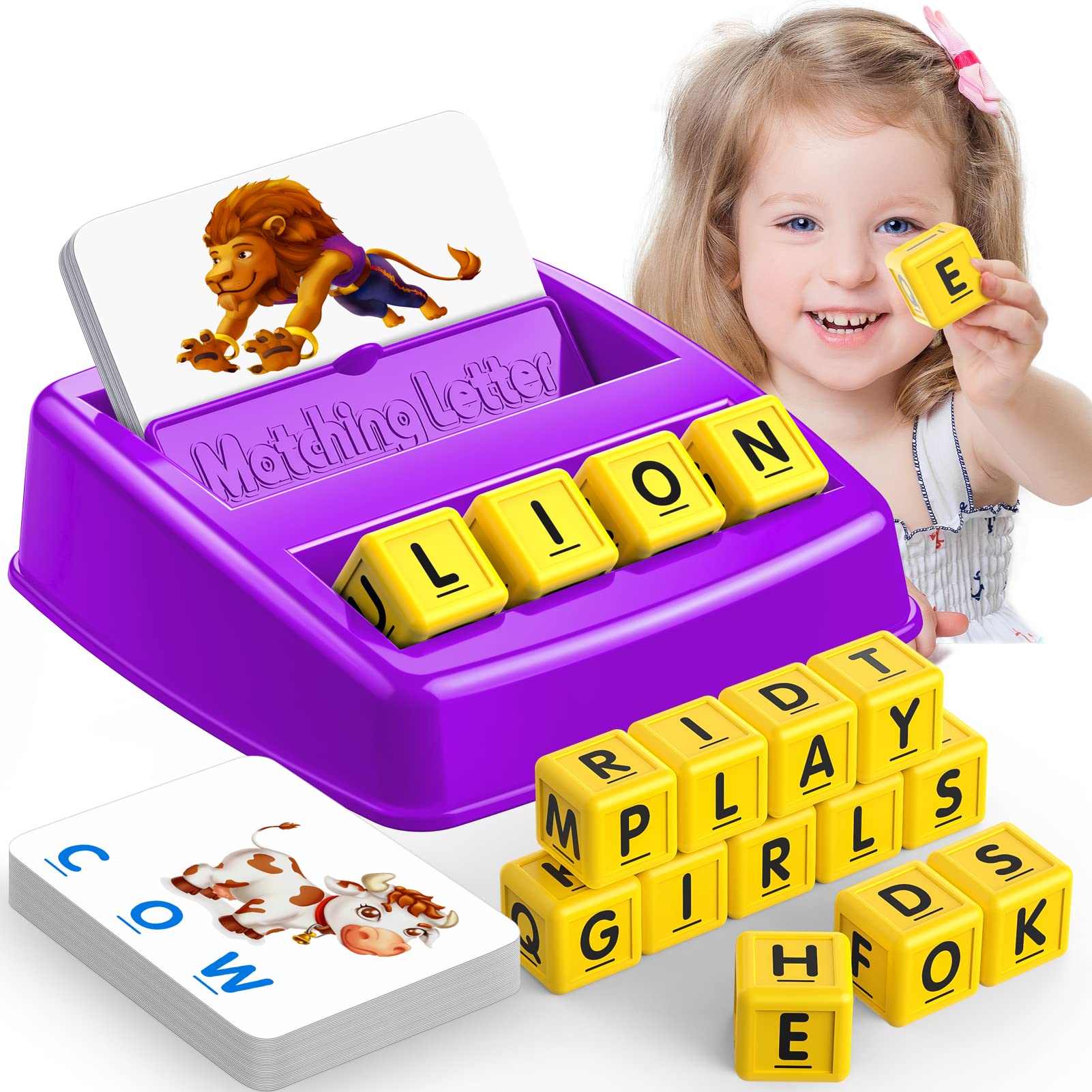 LIWIN LET'S GO letter matching tray with colorful cubes for early spelling practice