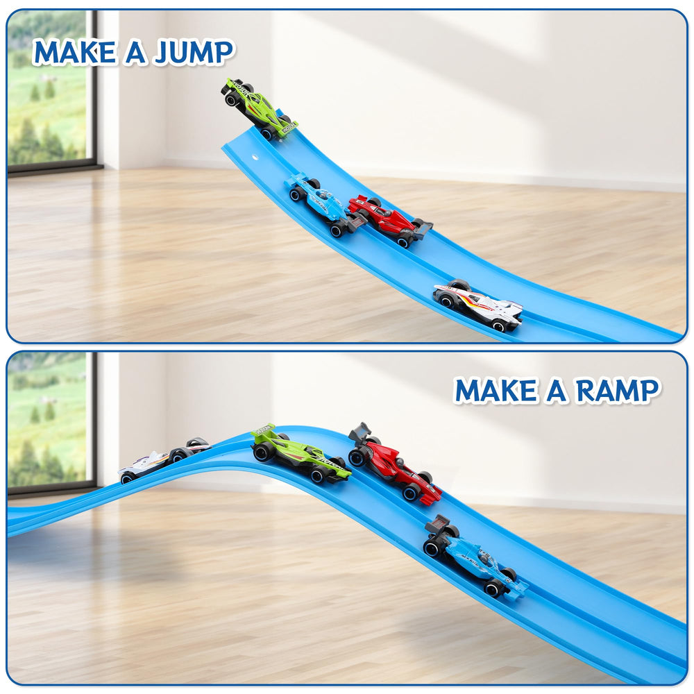 Liyauui race track with suction cups attached to a smooth surface.