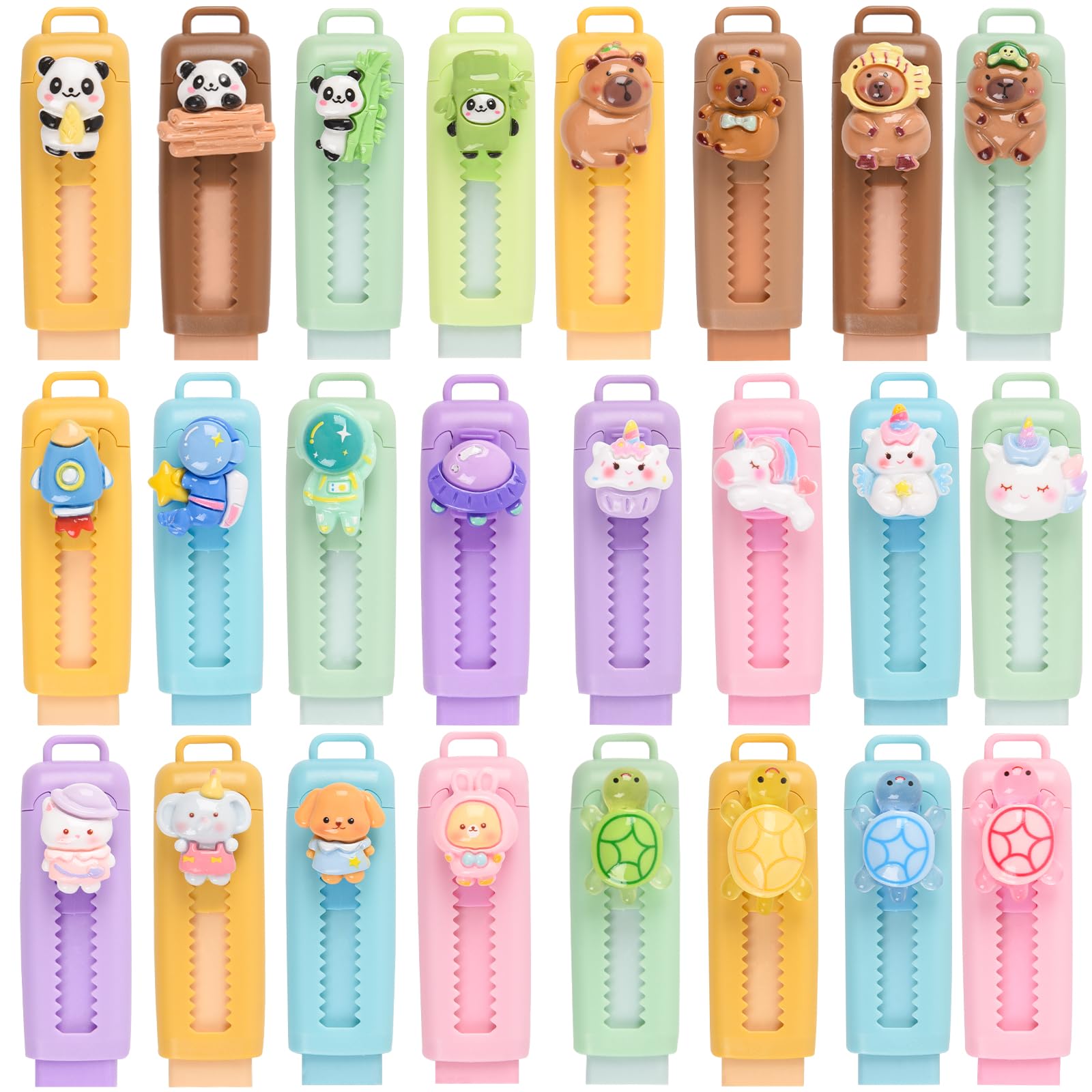 LiYiQ 24-piece retractable erasers with patterns for kids' pencils