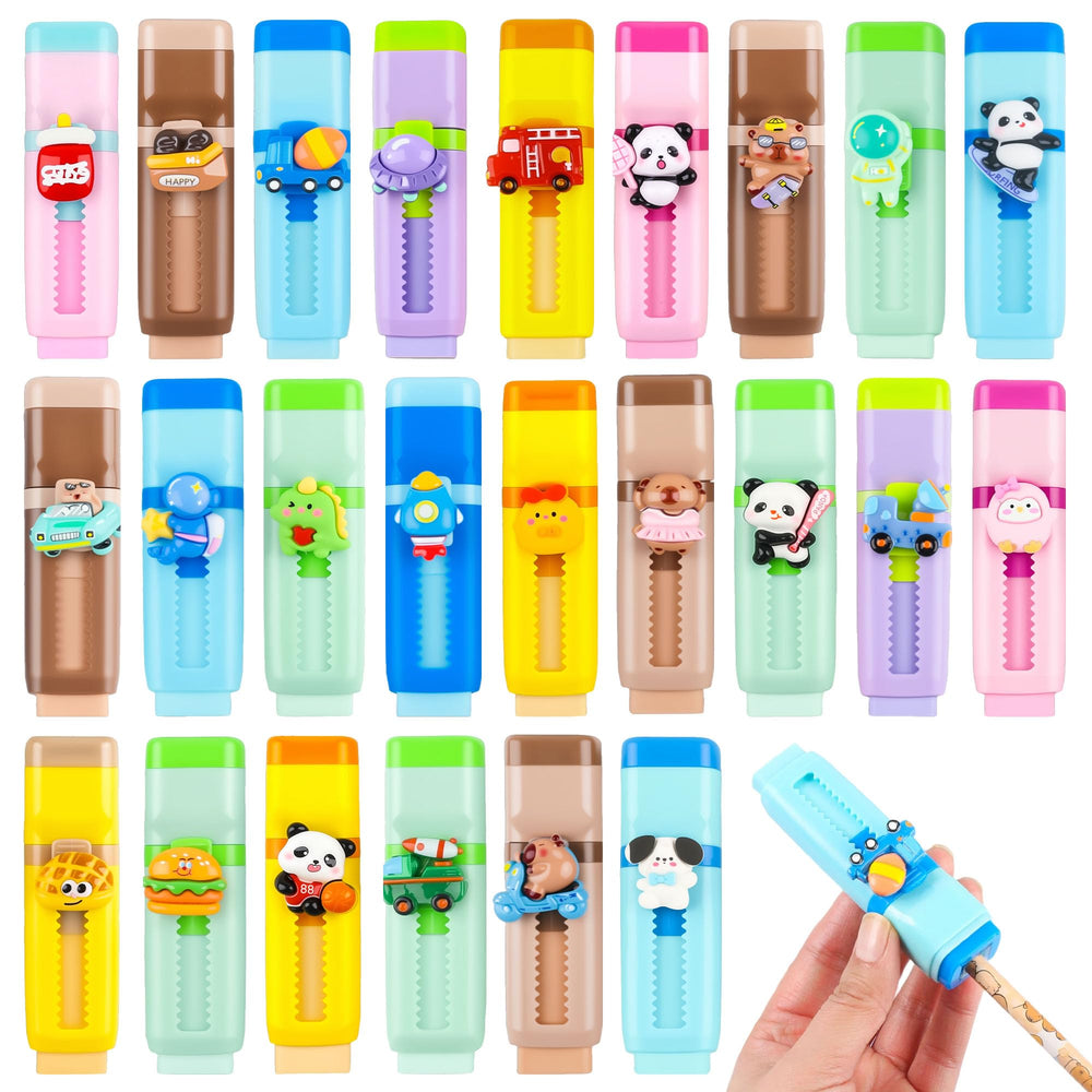 LiYiQ 24-pack retractable erasers with playful patterns for kids