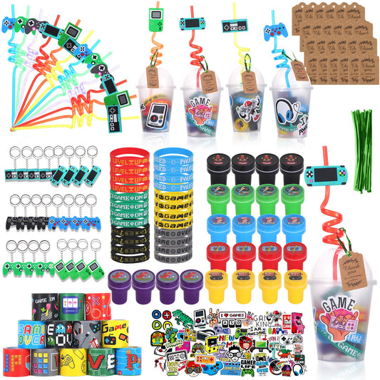 LiYiQ 292-pcs party cups with lids for easy gamer favors and mess-free serving.