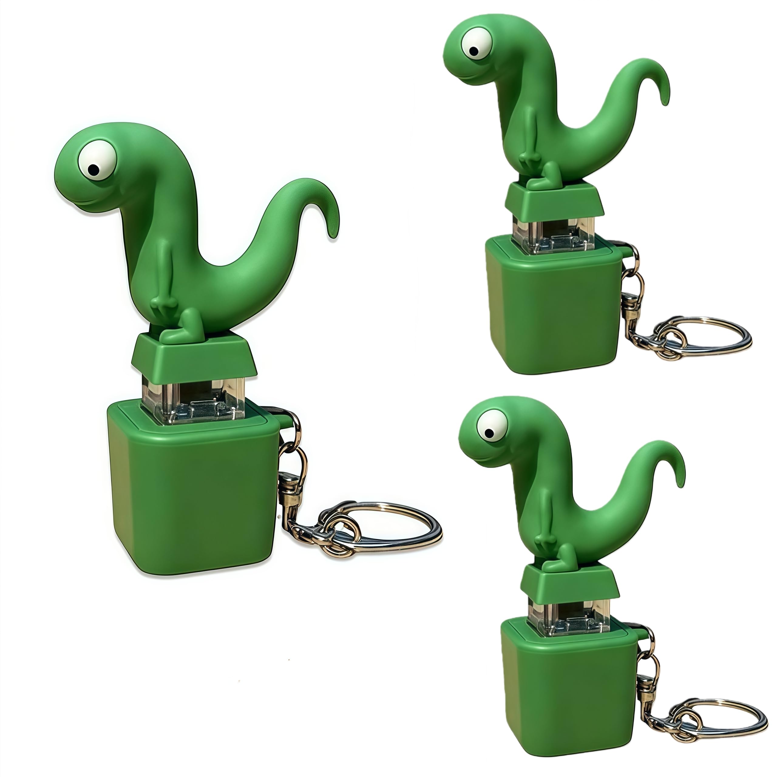 Lizard Button Keychain front view with light-up LEDs for on-the-go stress relief.