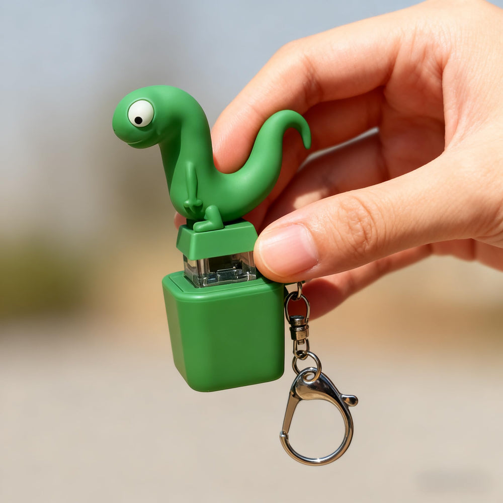 Lizard Button Keychain squeeze action for tactile fidgeting.