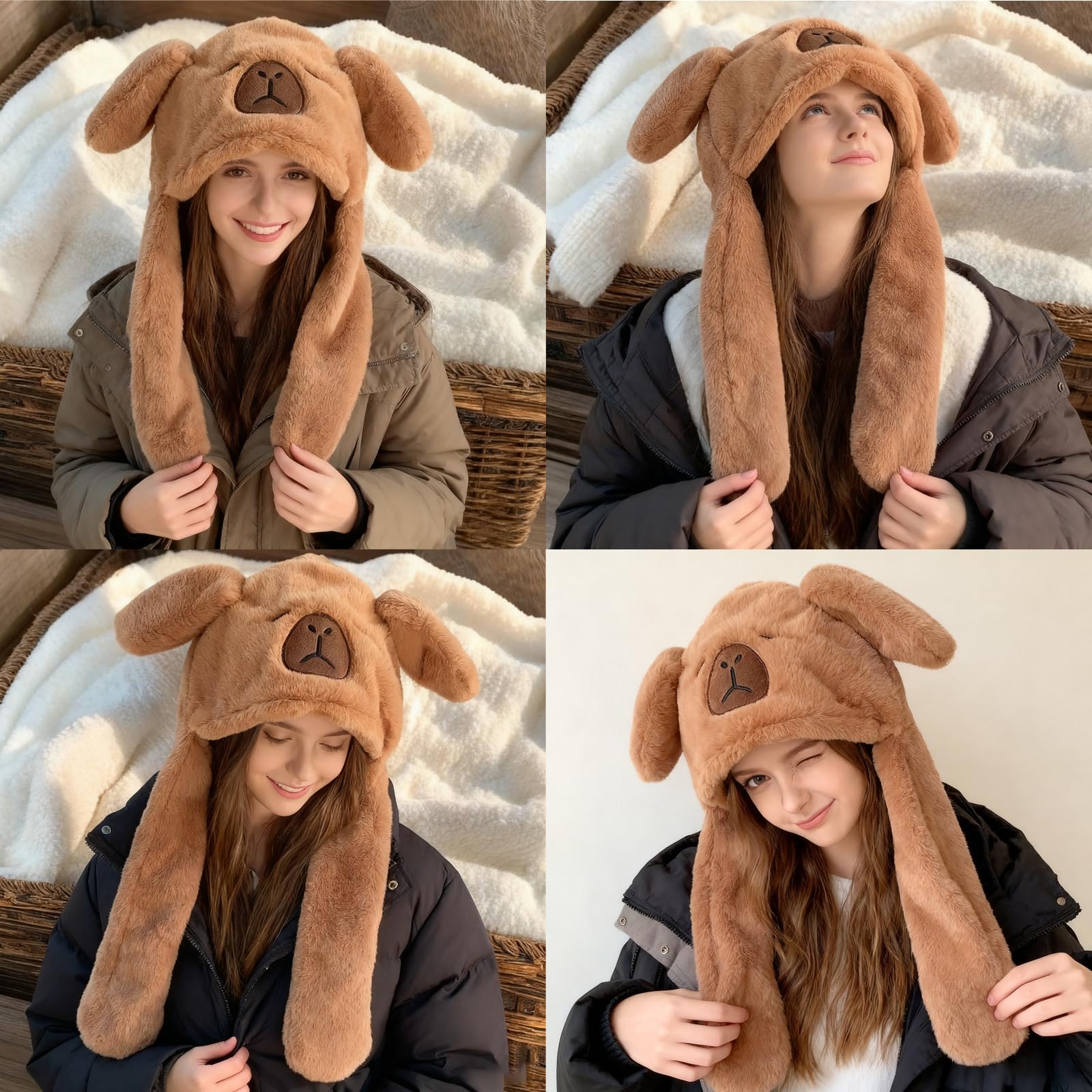 LJJINGXS Capybara hat cute embroidered face details for adorable look.