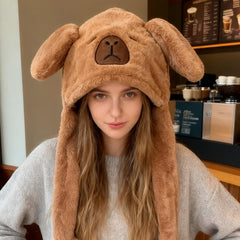 LJJINGXS Capybara hat plush material close-up highlighting soft texture.