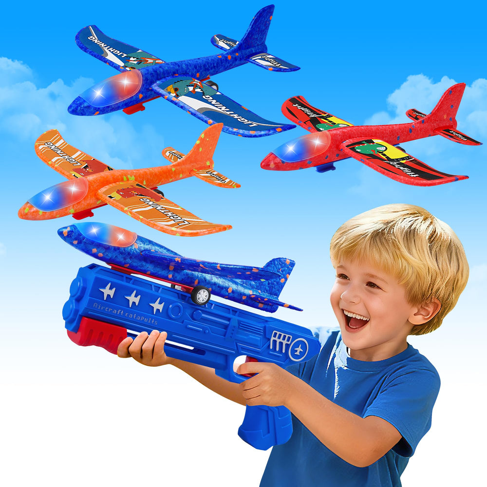 LJZJ 3-pack LED foam glider planes in green, orange, and blue for outdoor play.