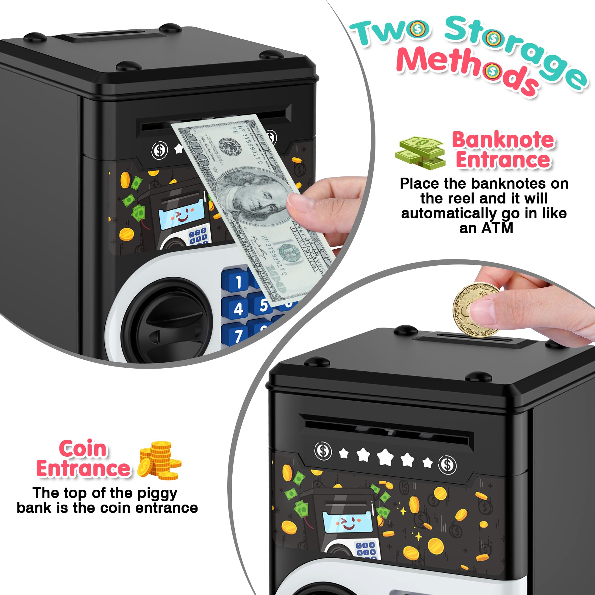 LJZJ ABS plastic piggy bank front view highlighting kid-friendly design