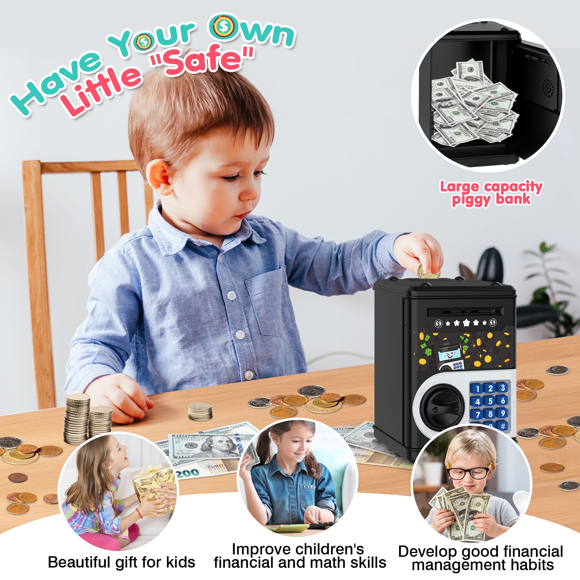 LJZJ Piggy Bank slot entry for coins and notes demonstration