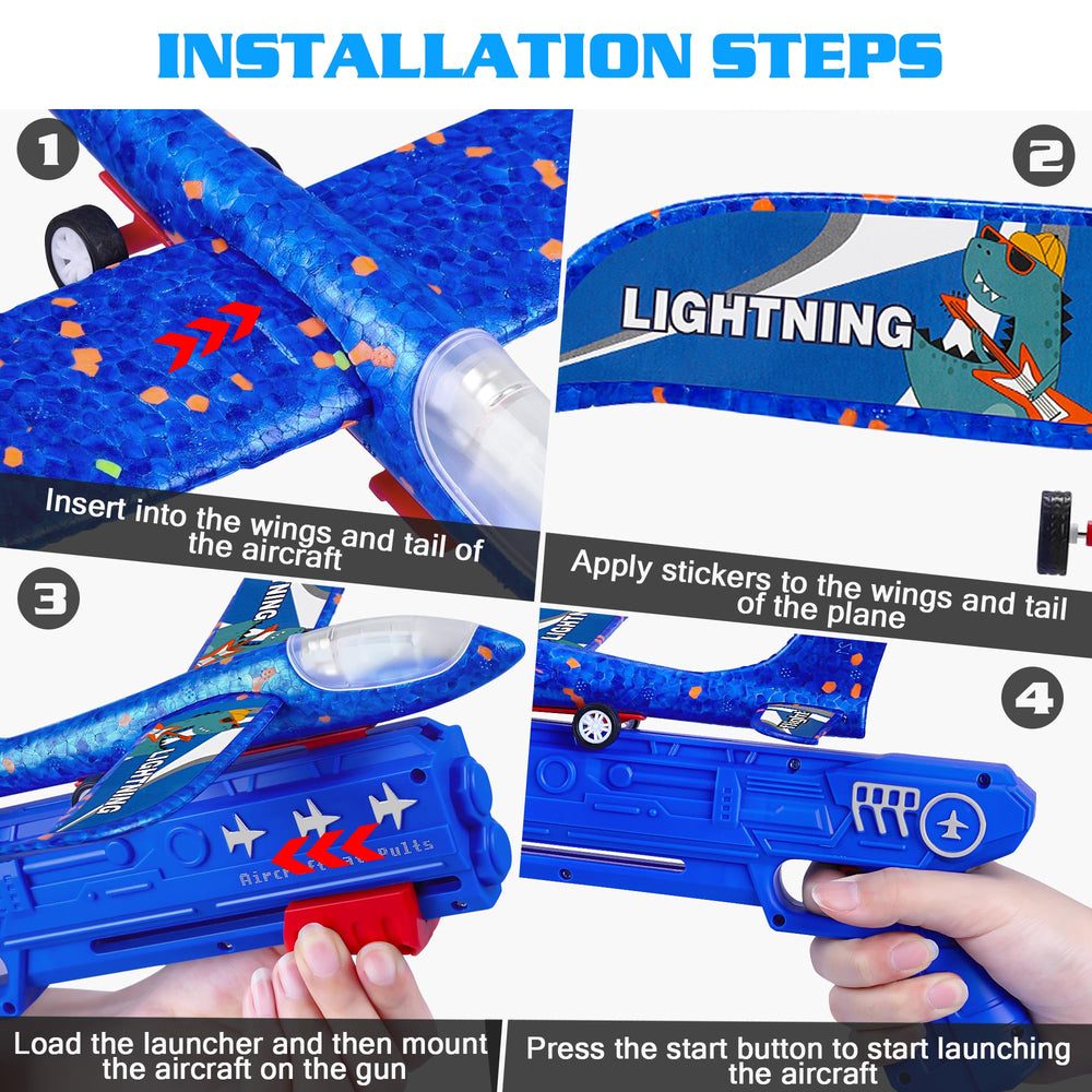 LJZJ blue foam glider plane ready for outdoor flights.