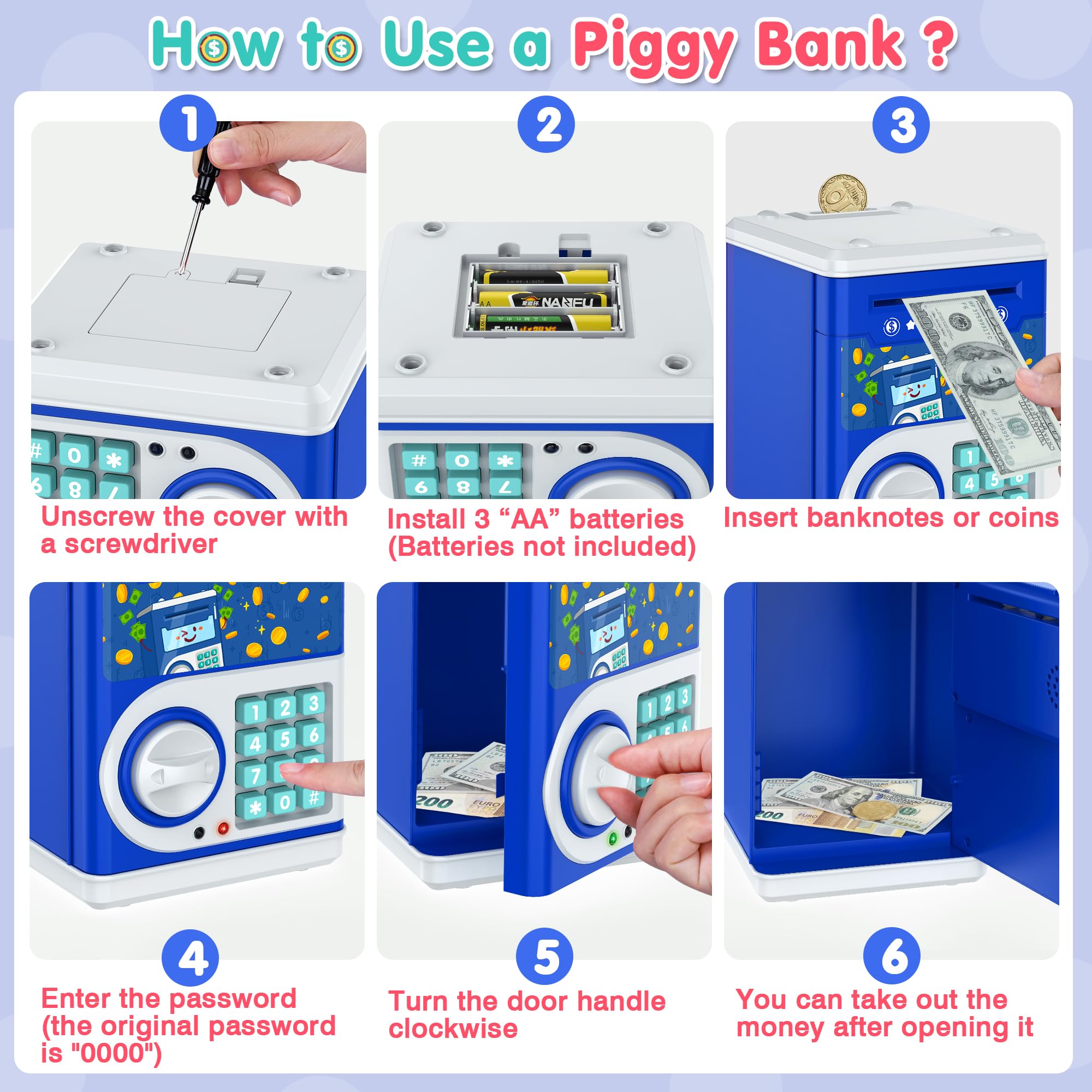 Coin slot insertion on LJZJ piggy bank demonstrating easy saving