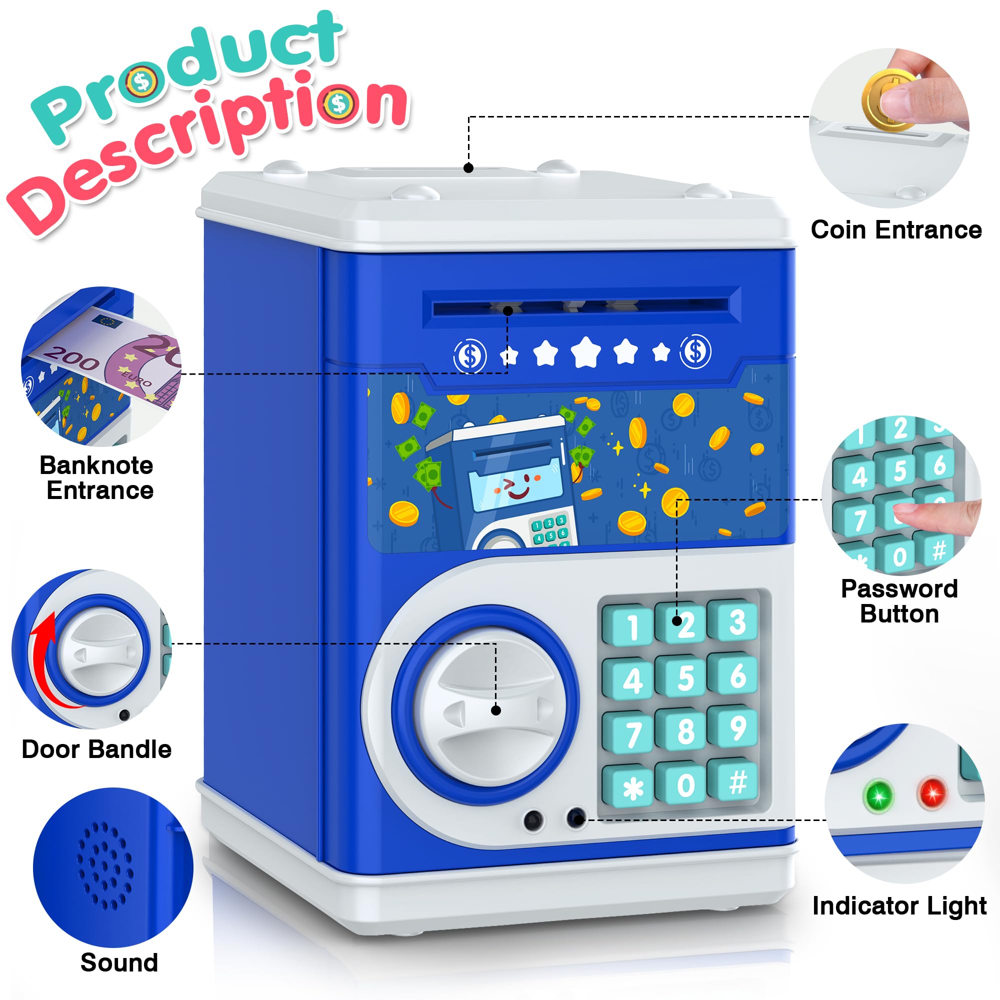 Kid-friendly LJZJ piggy bank design with bright colors