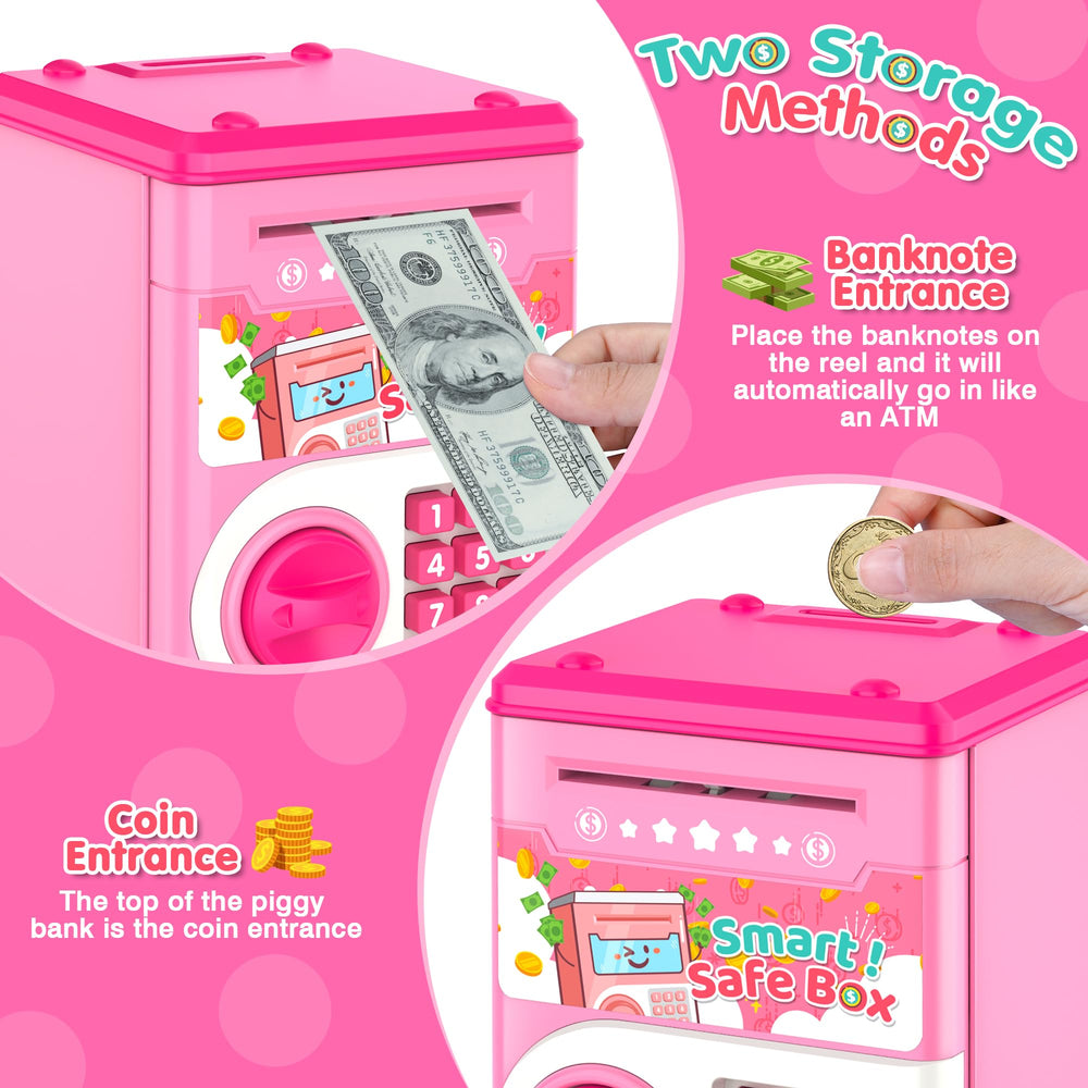 LJZJ piggy bank made of ABS plastic; durable and safe for kids.