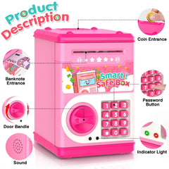 LJZJ piggy bank door glows green when unlocked; easy access for children.