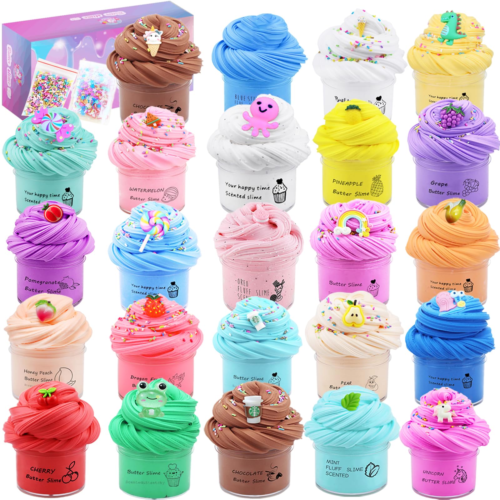LKAXYTP butter slime kit pack with 24 colors for creative play and party favors.