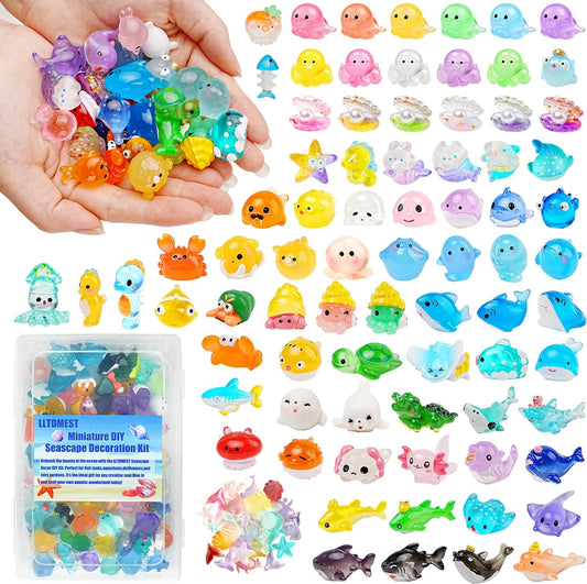 LLTDMEST ocean mini resin animals set – colorful decor for DIY terrariums and aquariums.