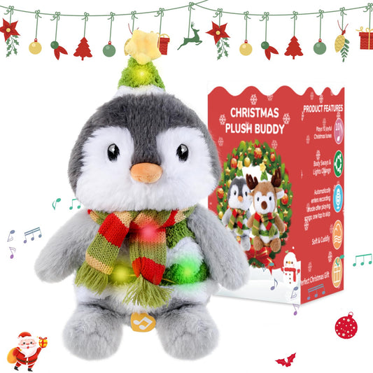 LLUKEME Christmas penguin toy lights up with music for cozy holiday ambience.