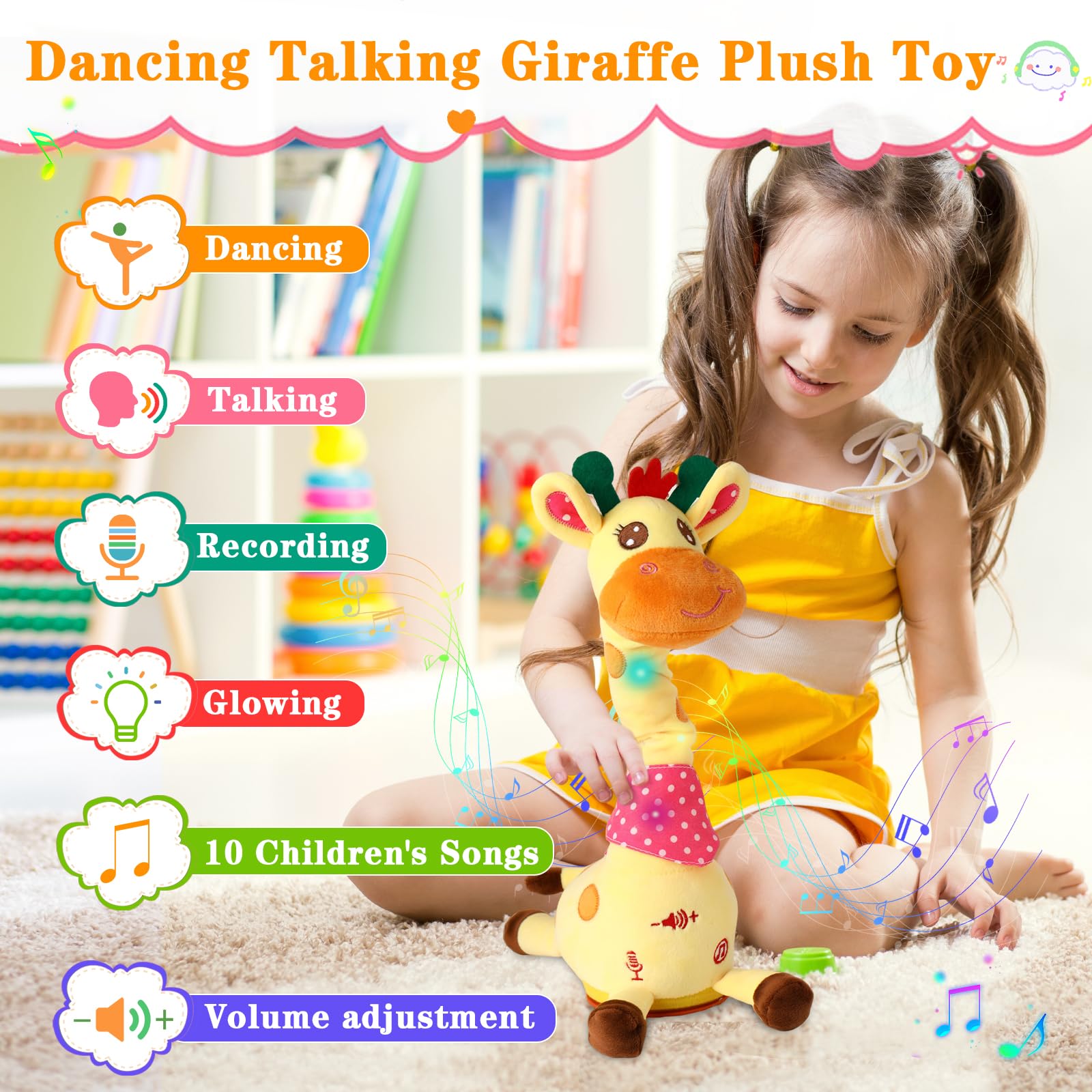 LLUKEME giraffe features a recording button for playback