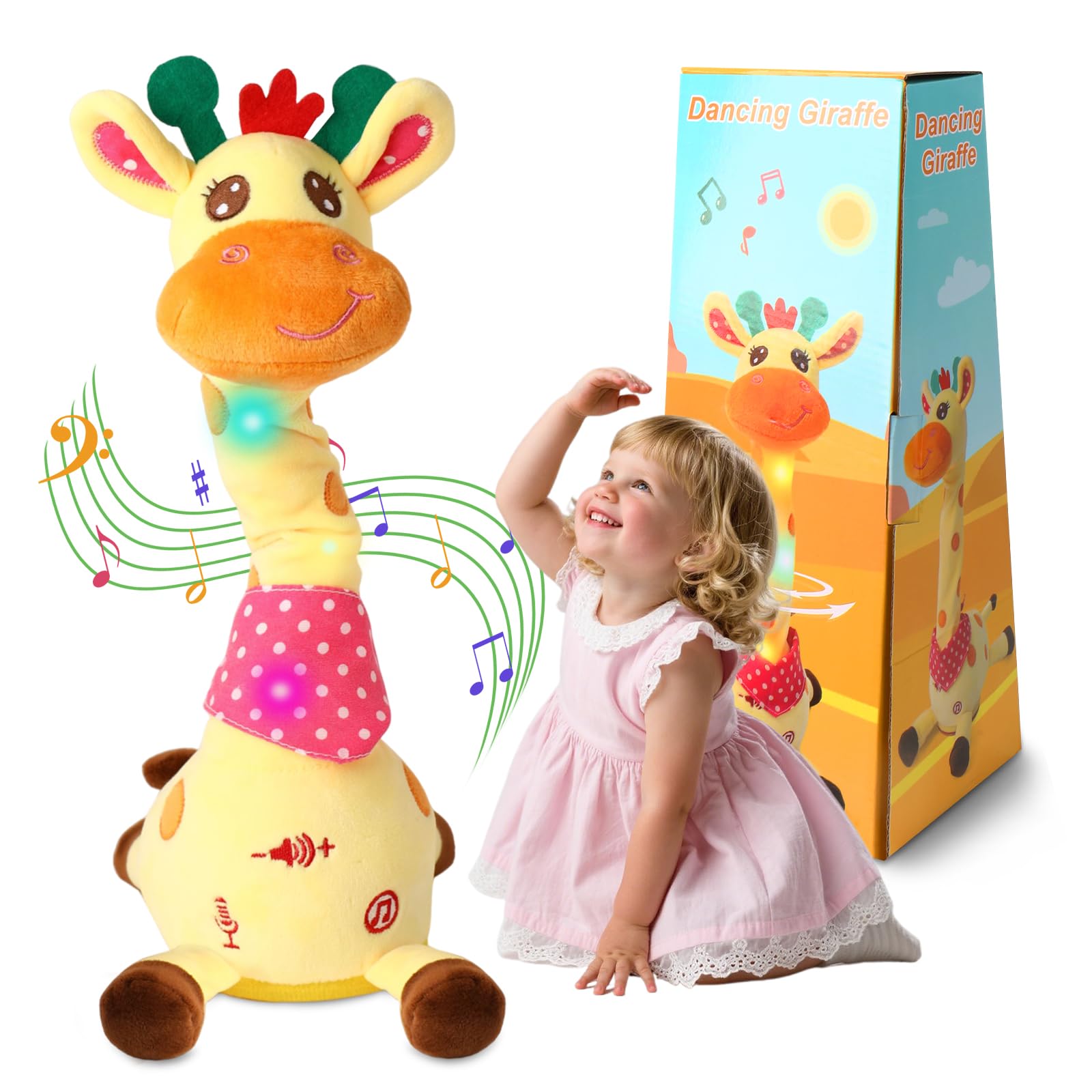 LLUKEME dancing giraffe toy with glowing neck enhances visual play
