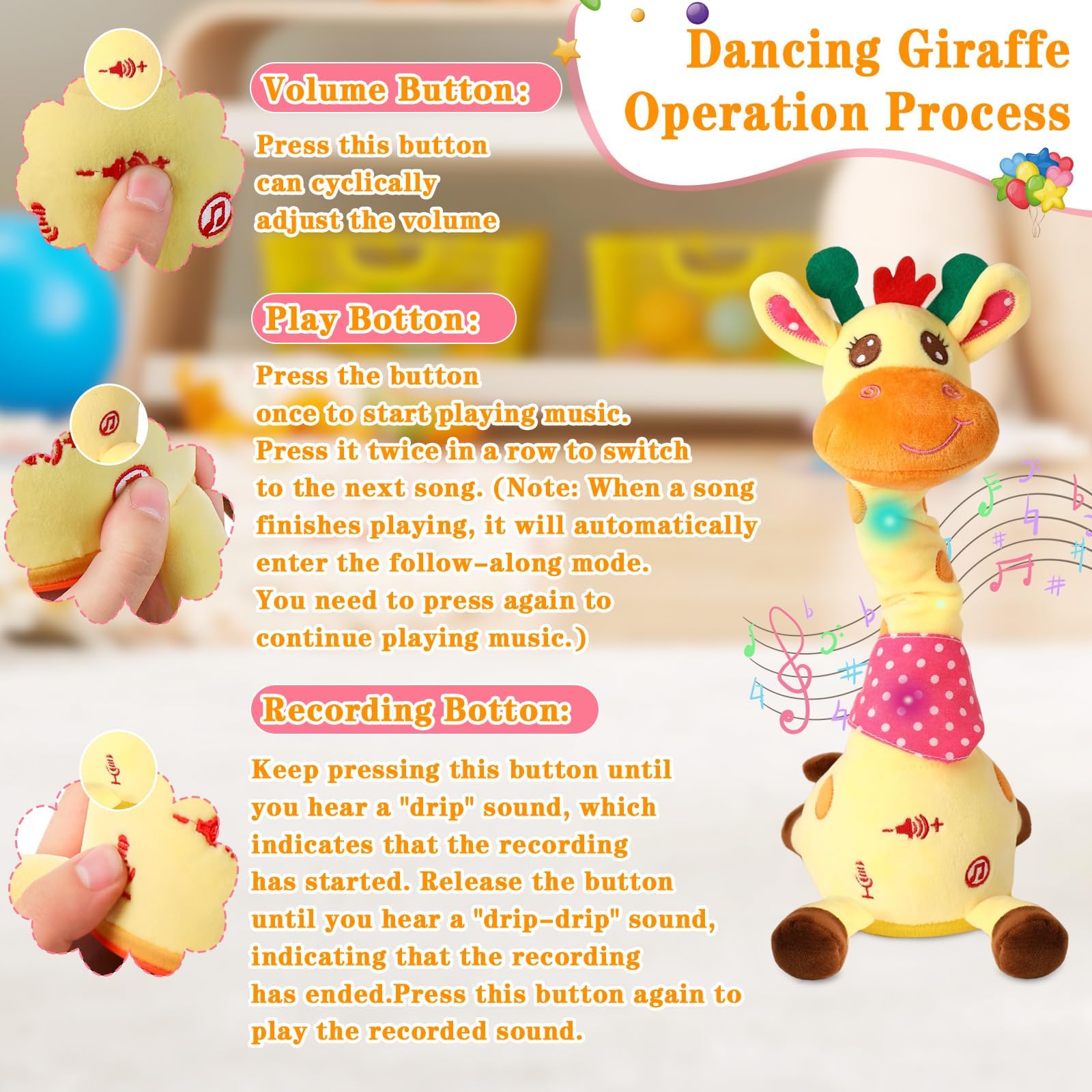 LLUKEME Dancing Talking Giraffe Toy recording feature supports personal messages and gifts