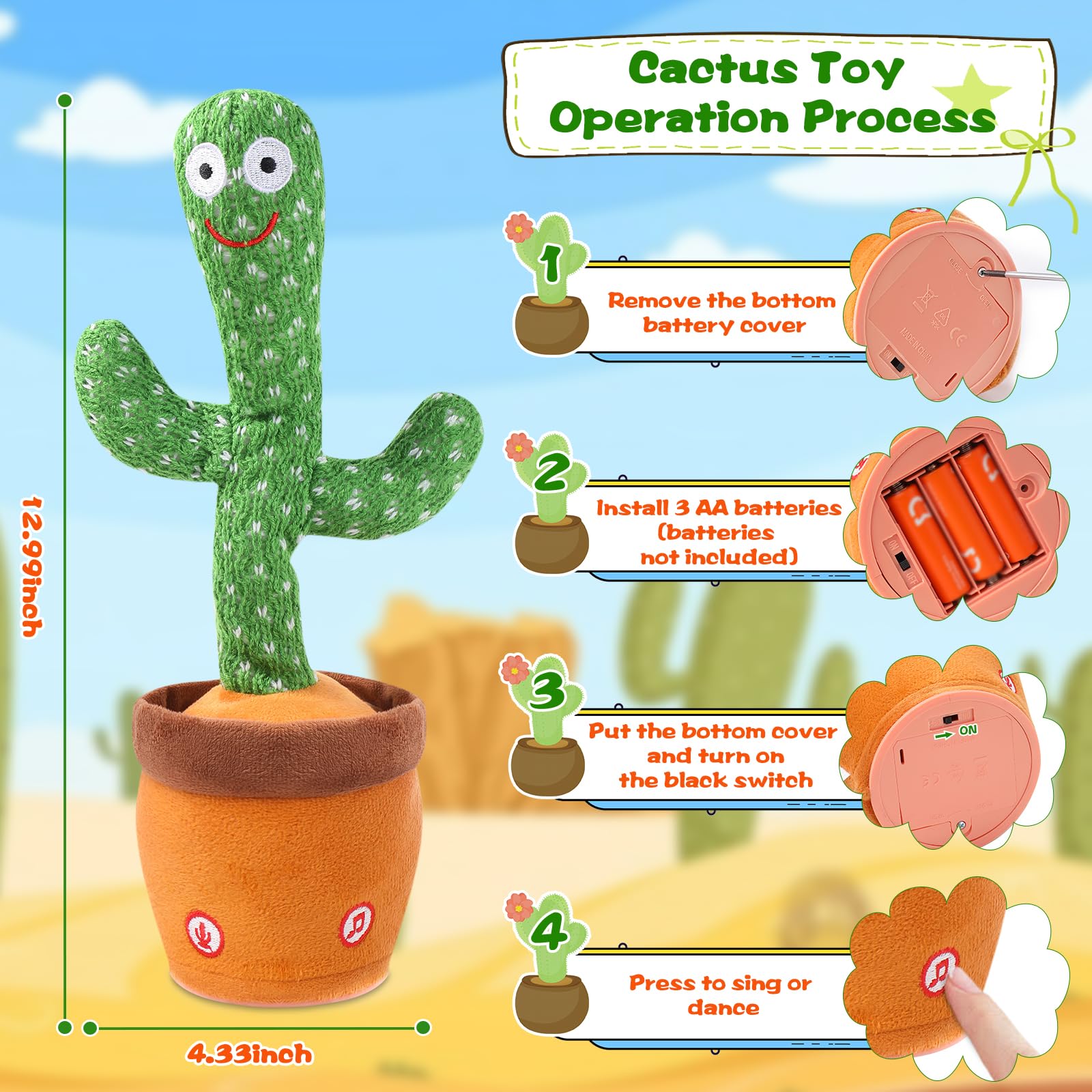 LLUKEME Cactus Toy with recording feature for playful voice playback.