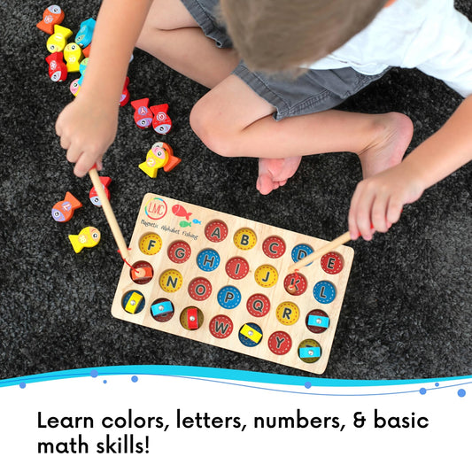 LMC Products magnetic fishing set displays numbers on the back to spark simple math practice.