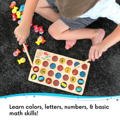 LMC Products magnetic fishing set displays numbers on the back to spark simple math practice.
