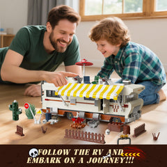 LNJFXB RV set with movable fences and plants enhances set-building.