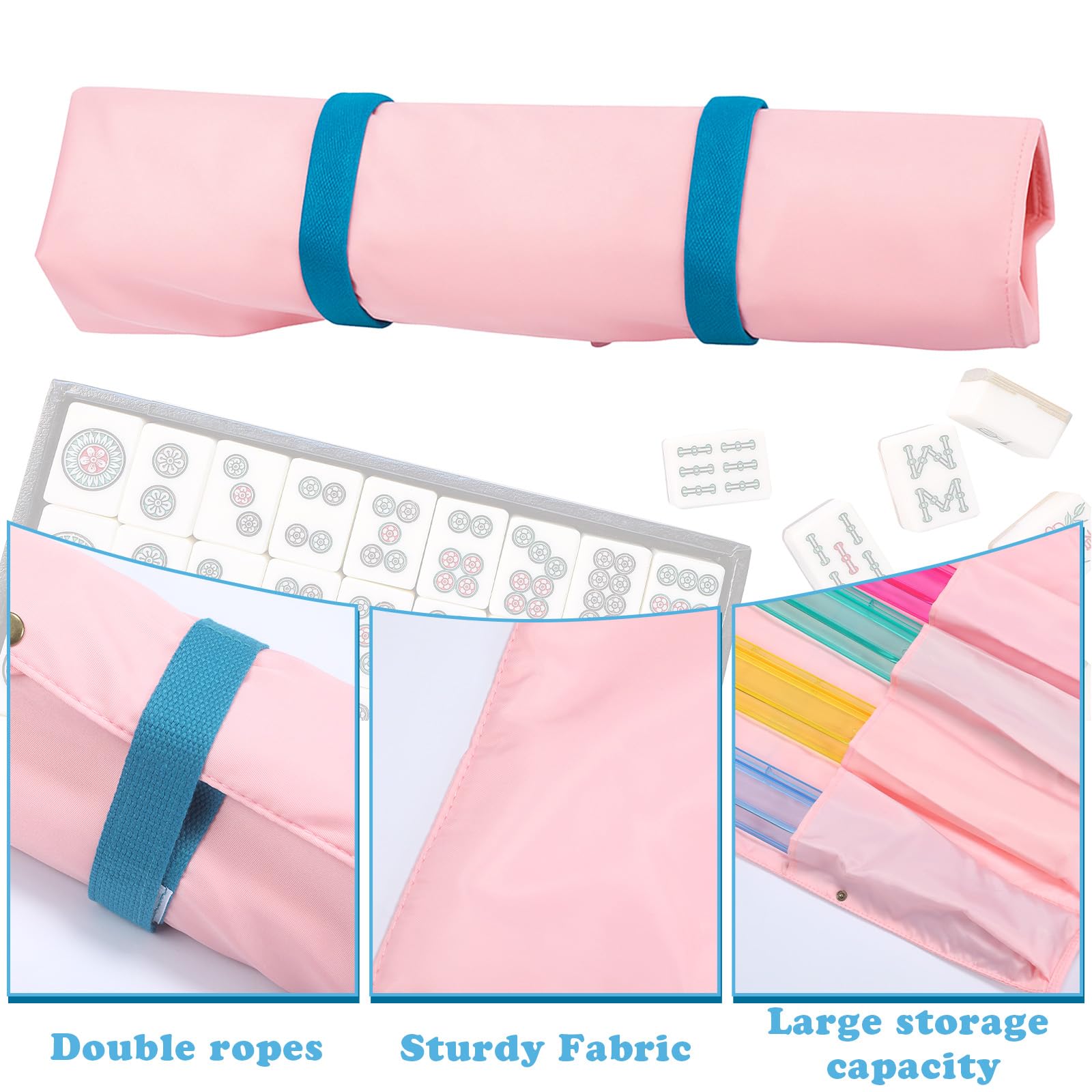 Locmeo mahjong bag buckle-and-snap closure secures contents during transport.
