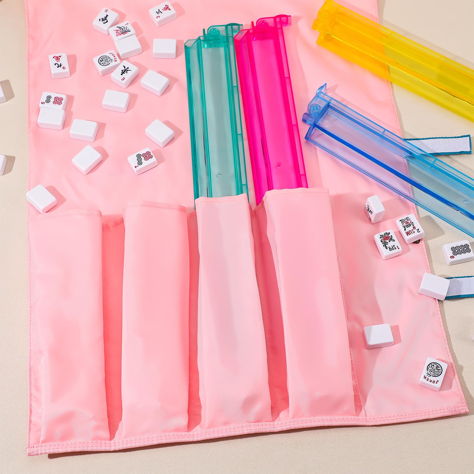 Locmeo mahjong bag measures 20x4.5 inches to fit standard tile holders.