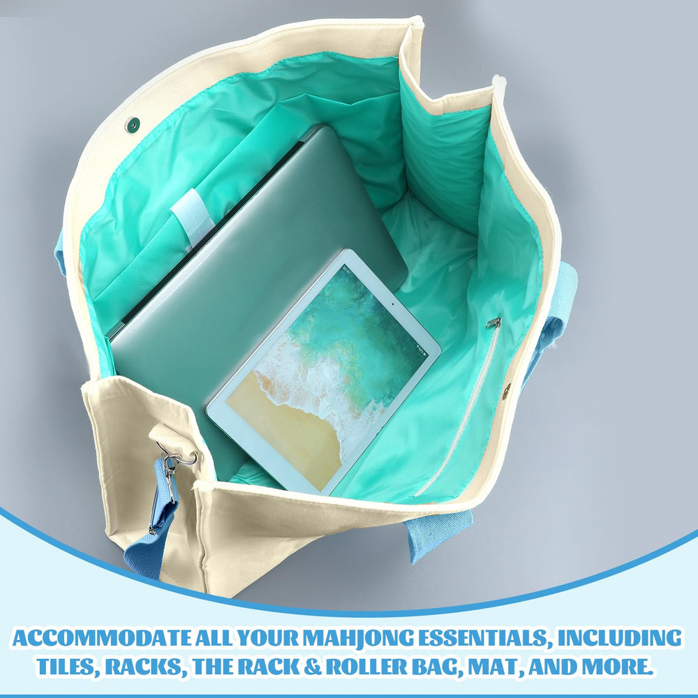 Zippered compartments help separate tiles, dice, and accessories.