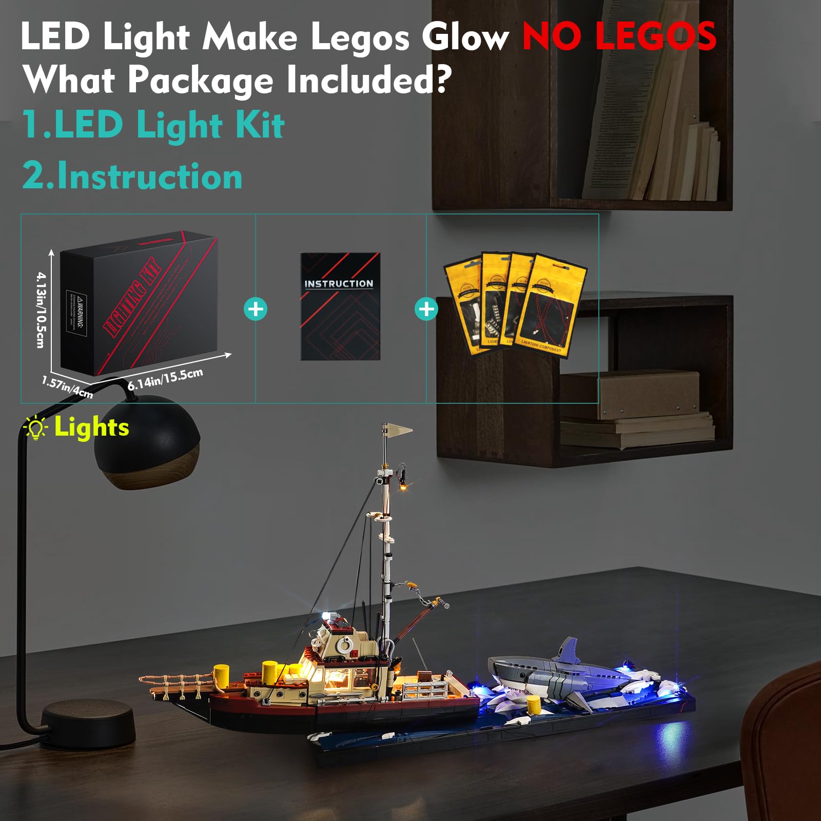 LocoLee illuminated 21350 Jaws showing vivid glow and details