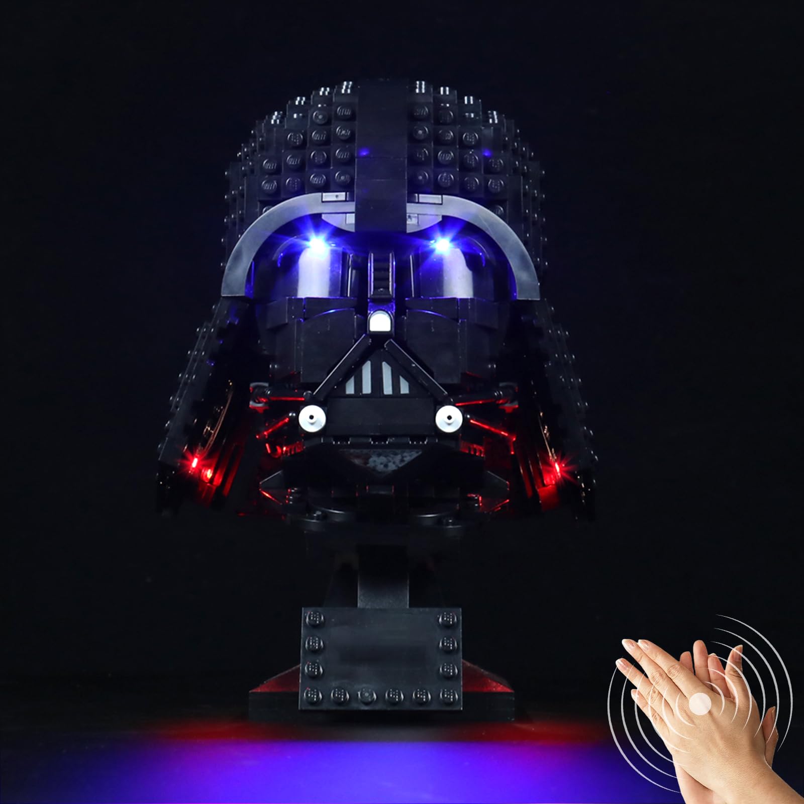 LocoLee Darth Vader Helmet Light Kit front view showing glow on display