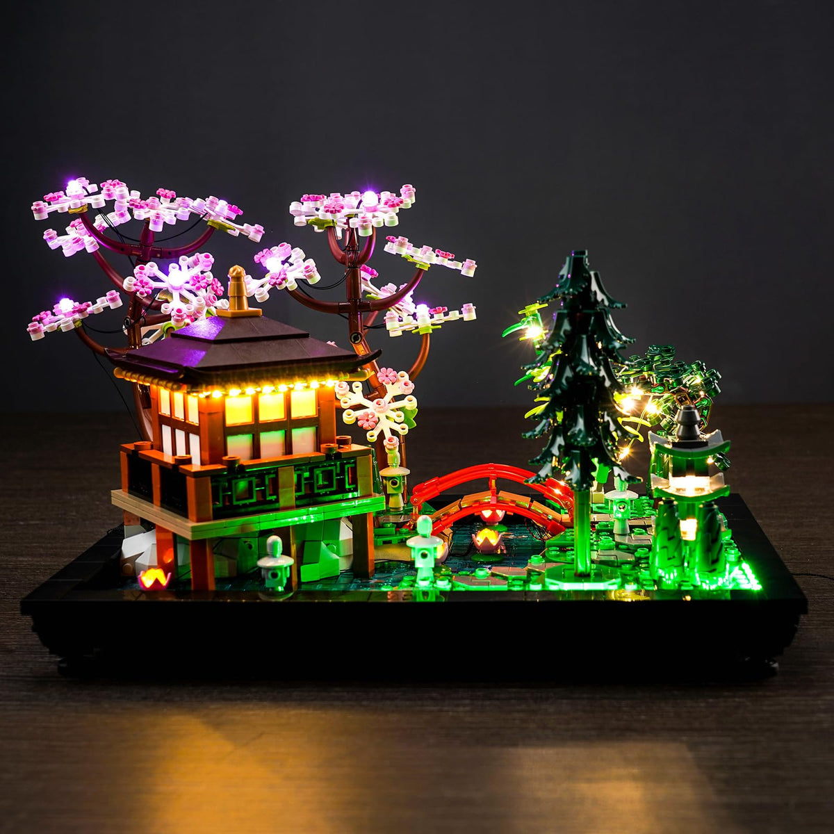 LocoLee LED light kit enhances the Tranquil Garden 10315 setup with warm ambience