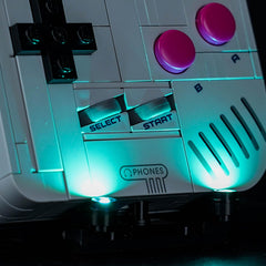 LocoLee light kit glow effects on Game Boy LEGO display.