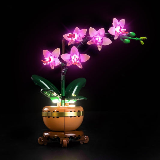 LocoLee light kit on LEGO Mini Orchid 10343 enhances display with a soft glow.