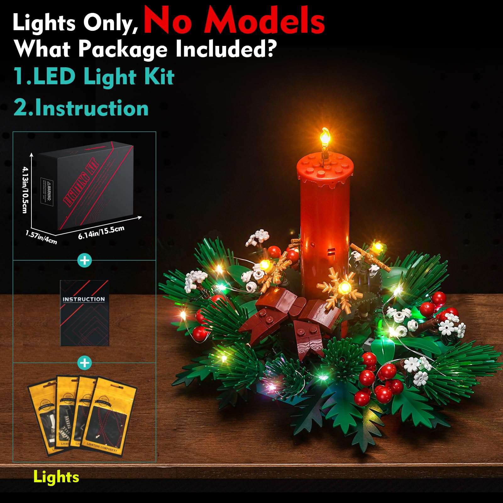 Locolee lit LEGO 40743 table display highlights festive corner accents after dark.