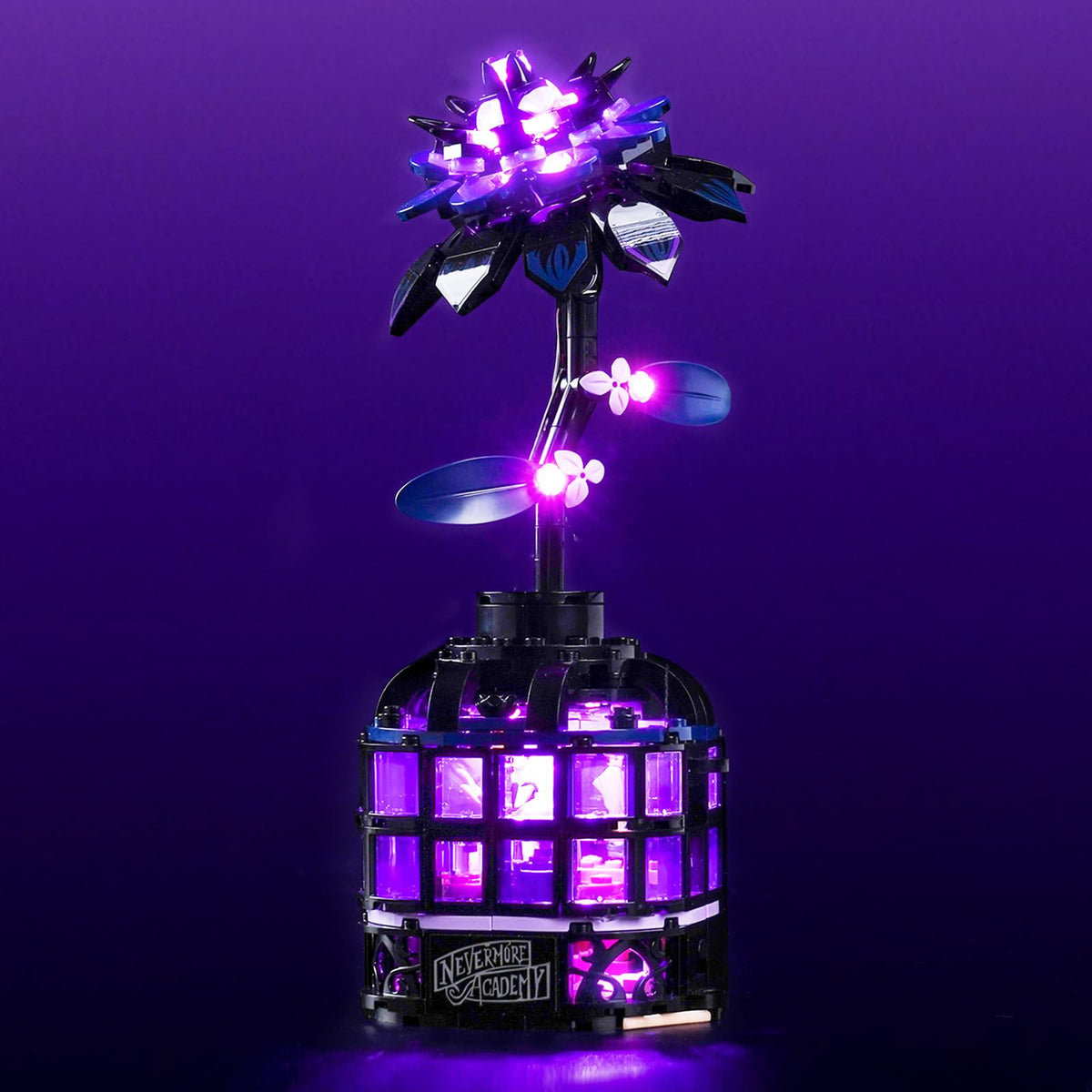 LocoLee purple light kit highlights Lego 76784 Wednesday Dahlia with a subtle purple glow
