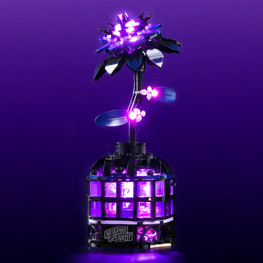 LocoLee purple light kit highlights Lego 76784 Wednesday Dahlia with a subtle purple glow