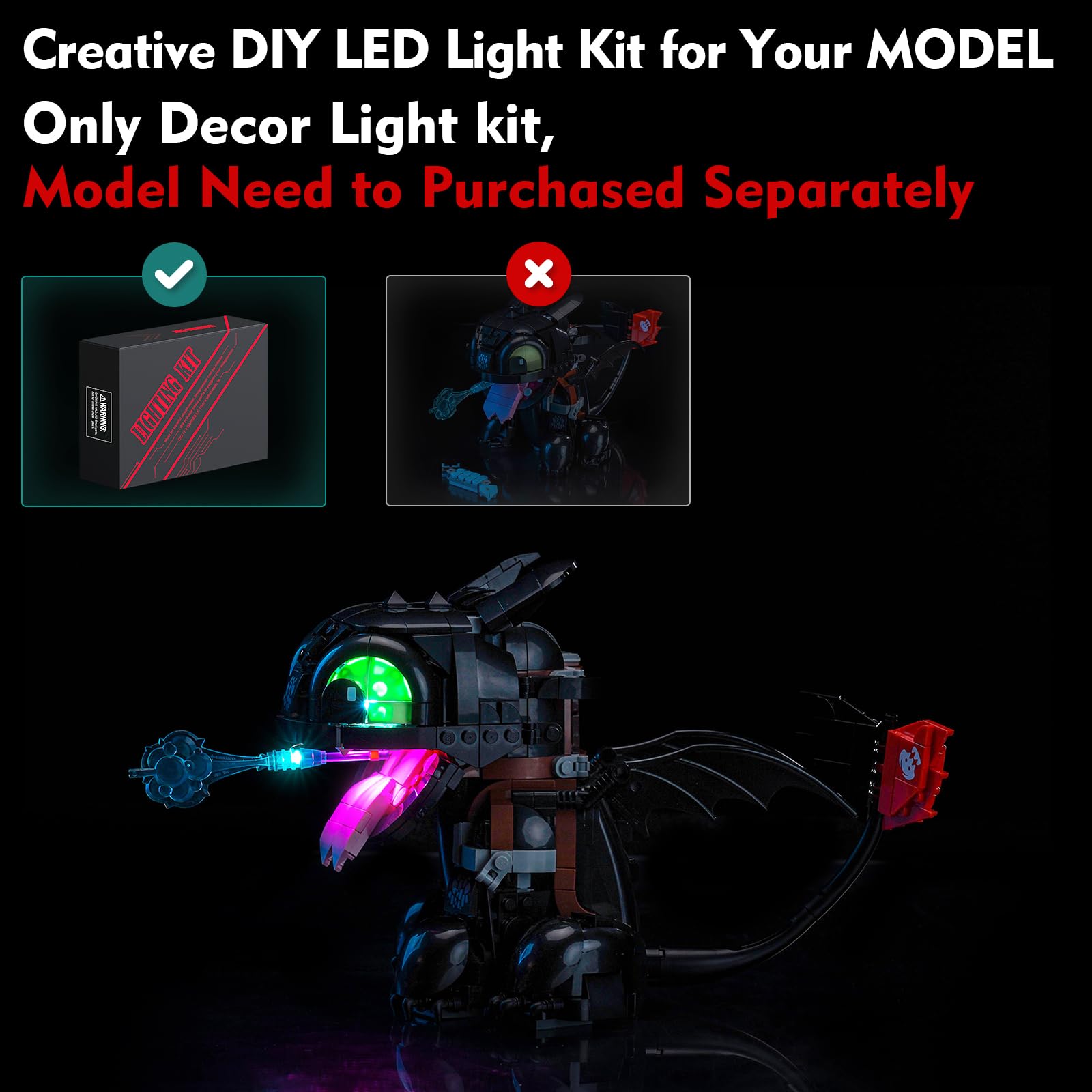 LocoLee Toothless Light Kit LED illumination enhances ambience in dim rooms
