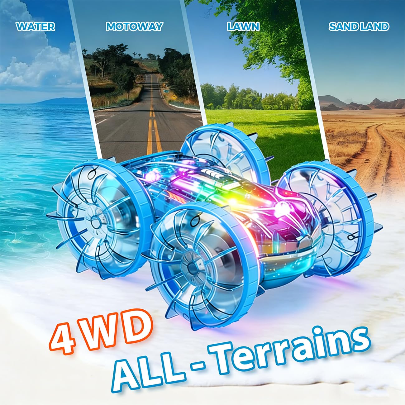 LODBY Amphibious RC Car's durable body withstands rough outdoor use.
