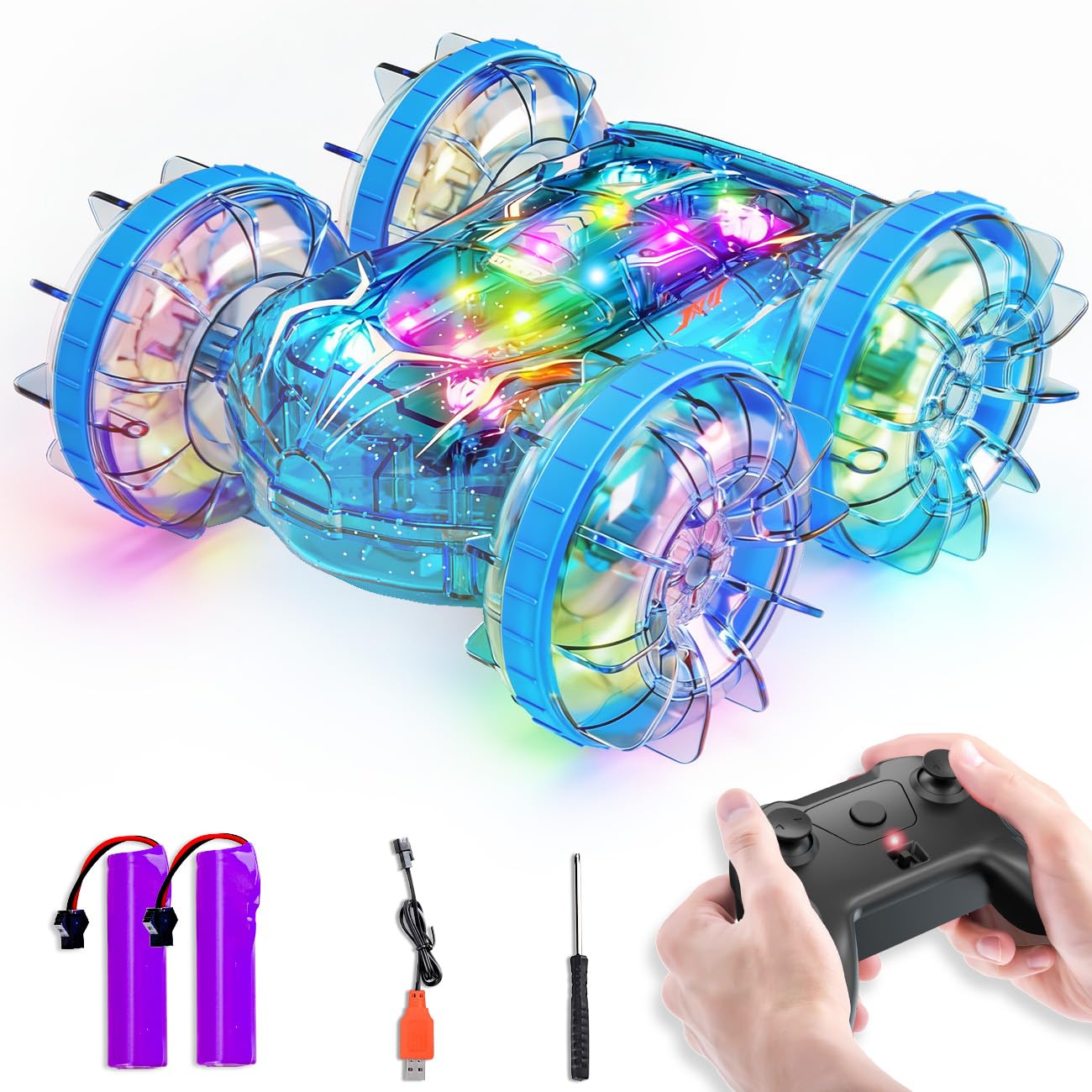 LODBY Amphibious RC Car conquers land and water, ideal for outdoor exploration.