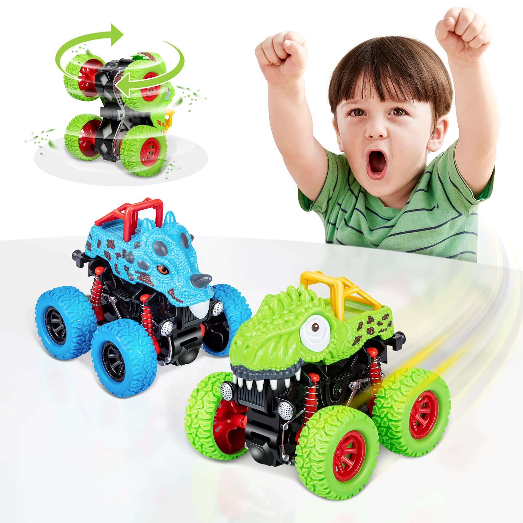 lodby dinosaur trucks 2-pack for cooperative play and imaginative racing