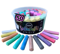 Loddie Doddie jumbo sidewalk chalk bucket used for outdoor art on the driveway.