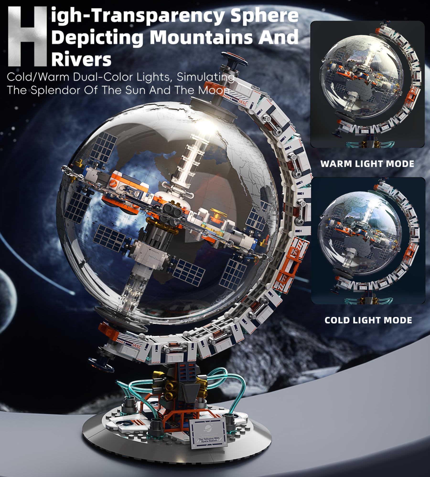 Lodikisbay Space Station Globe highlights docking-module for imaginative play sessions.
