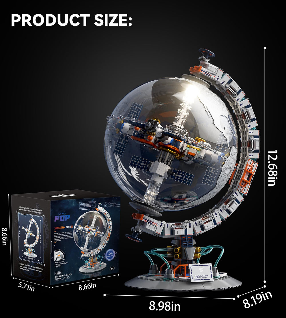 Lodikisbay Space Station Globe premium ABS build with LEGO compatibility.