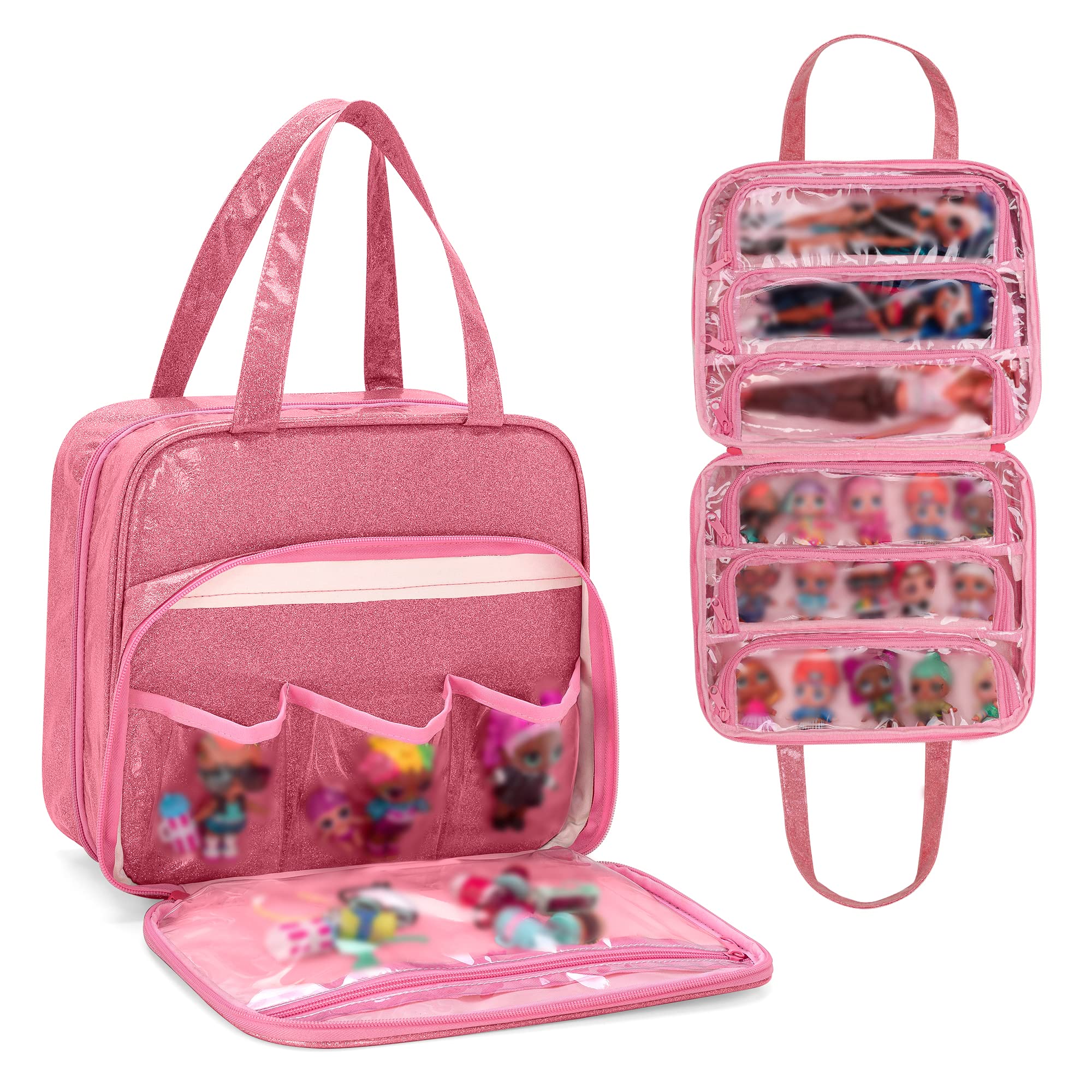 LoDrid doll tote carrying case in pink patent design for on-the-go doll storage.