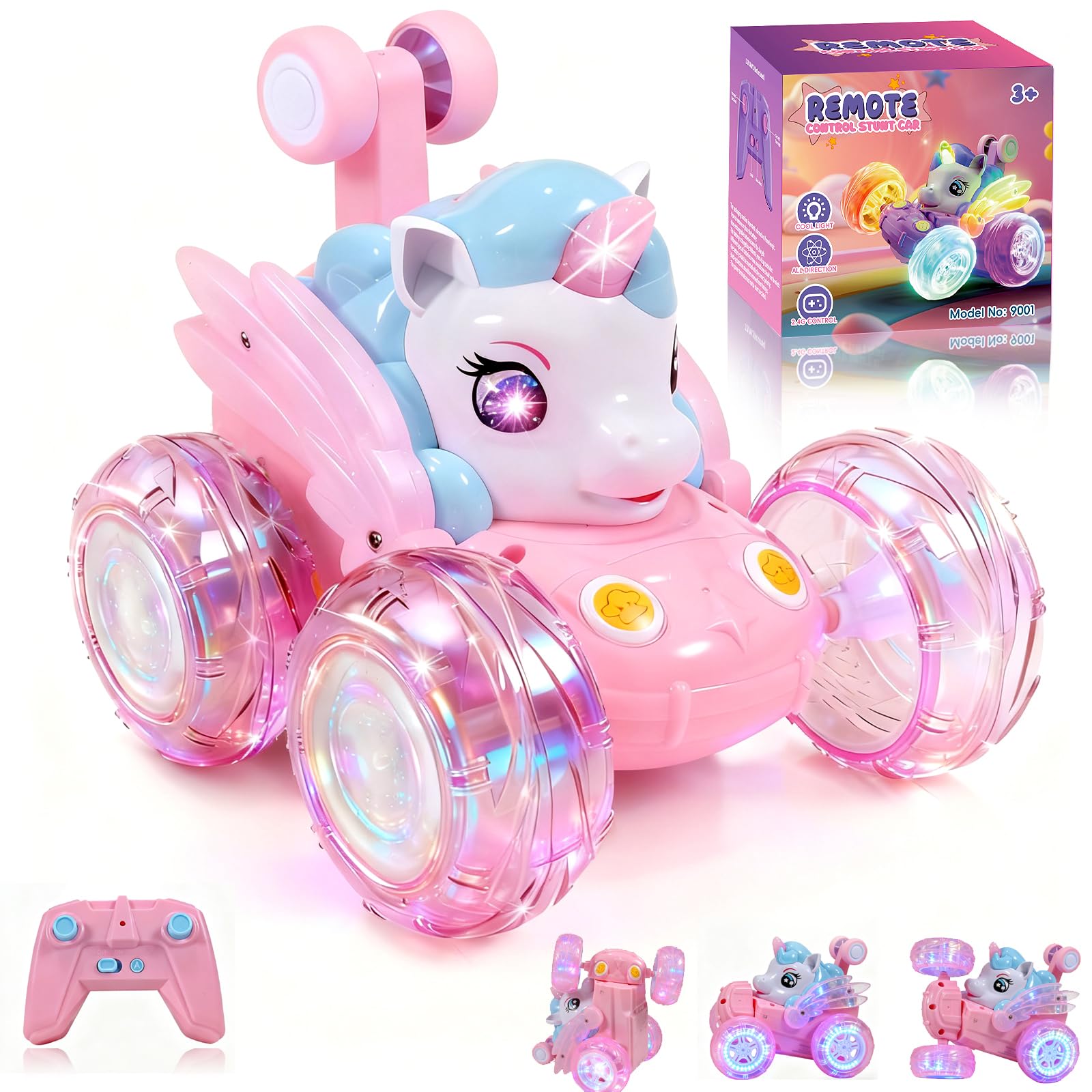 Logth Unicorn RC Car in pink with glitter horn for imaginative play.