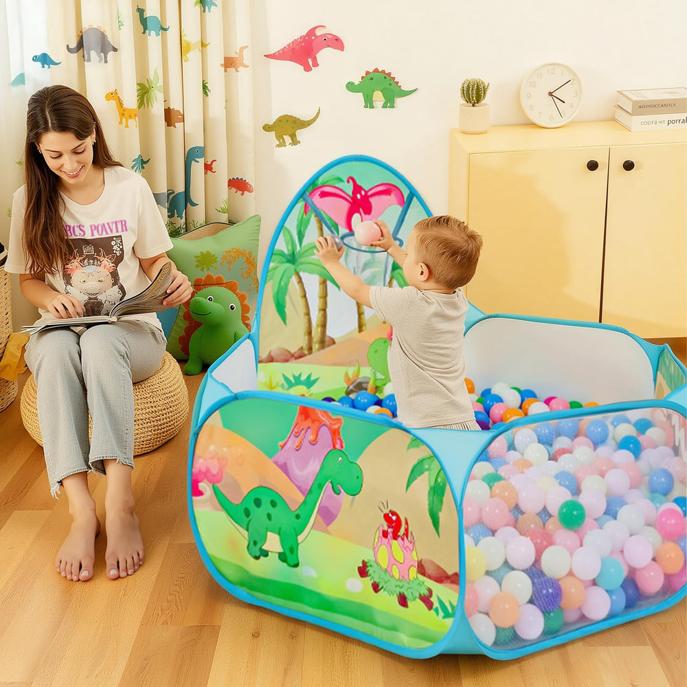 LOJETON ball pit with basketball hoop promotes hand-eye coordination during play