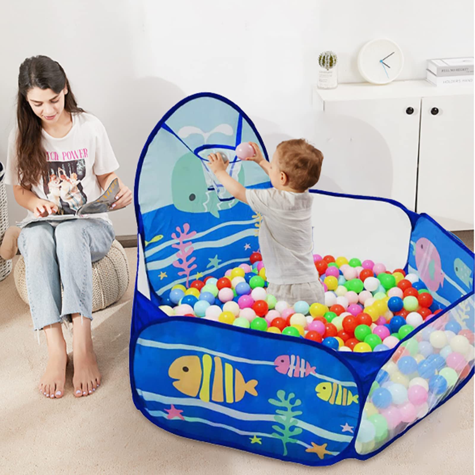 LOJETON Ball pit uses soft polyester fabric for a gentle, safe play surface