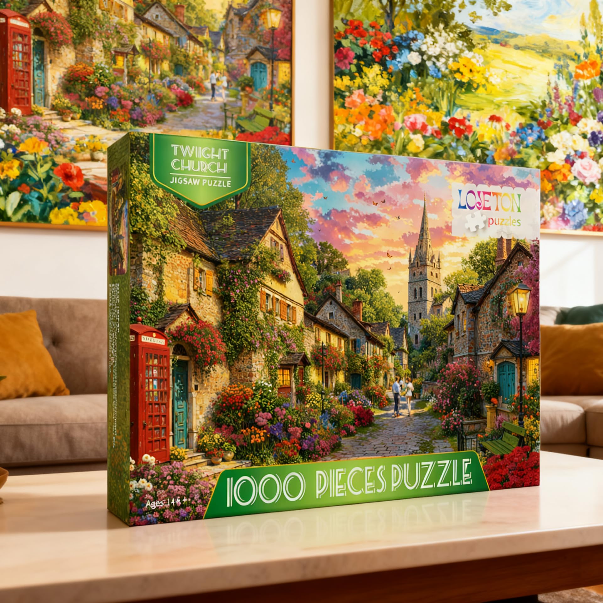 LOJETON Distant tower under pink-orange sky invites calm focus during puzzle time